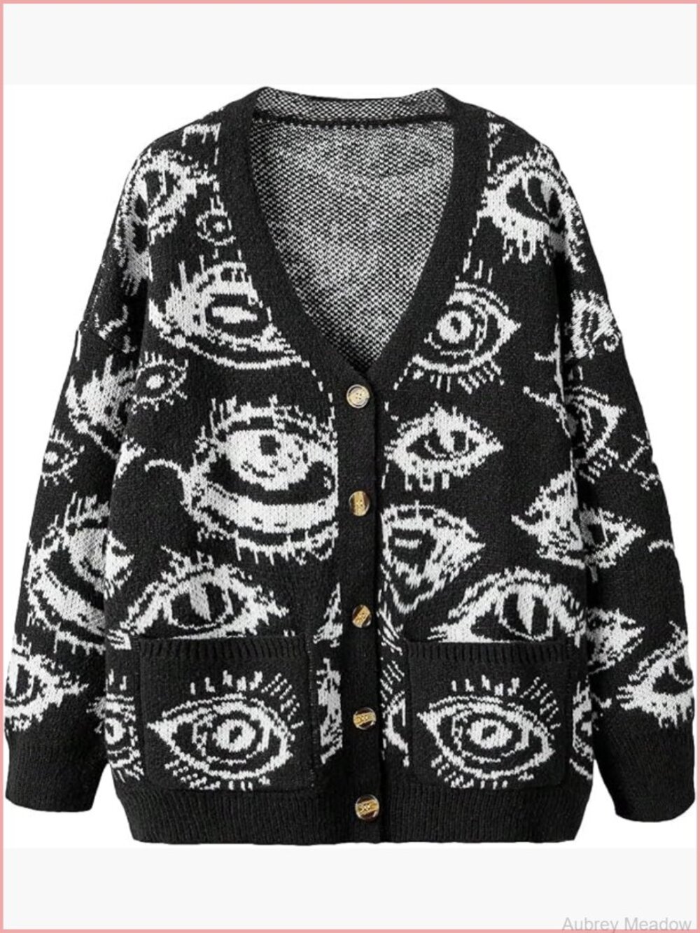 Oversized Graphic Button Down V Neck Drop Shoulder Long Sleeve Cardigan - Picture 1 of 5